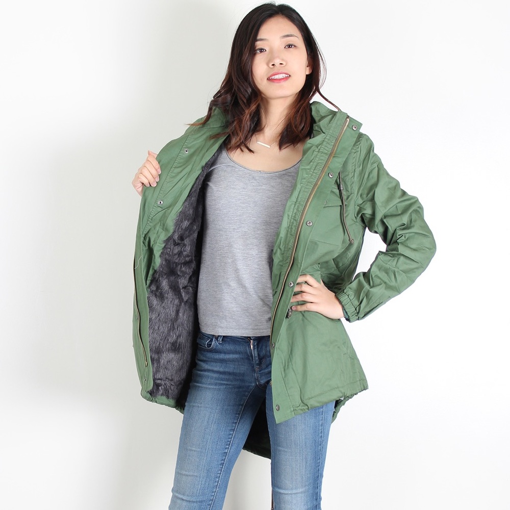 NWT, Hunter Green Faix-Fur Lined Anorak